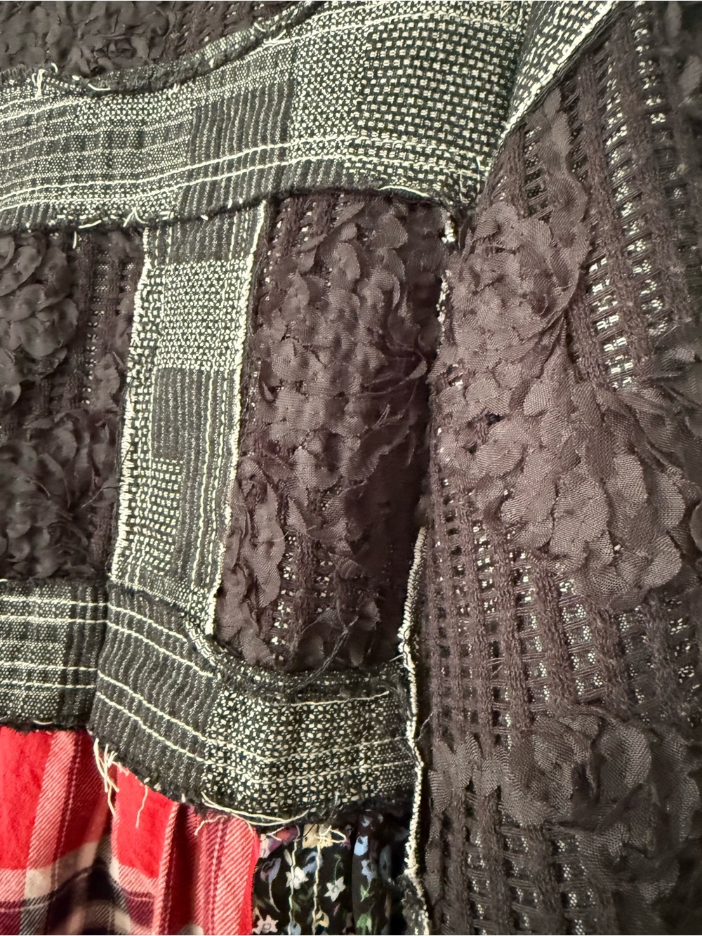 POL Patchwork Black Gray Jacket with Red Plaid & Floral Panels - Picture 4 of 7